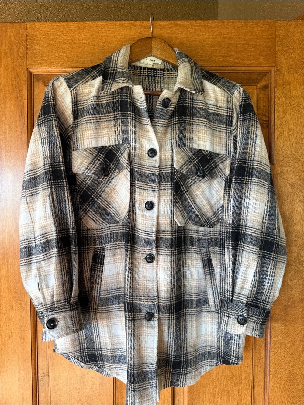 Bohme Black & Cream Plaid Button-Front Shacket  XS